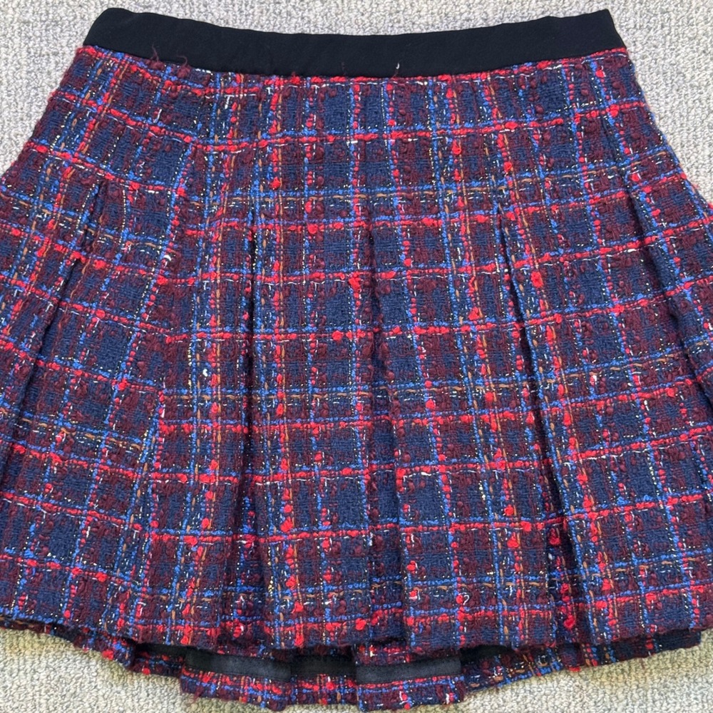 Amanda Uprichard Navy, Red and Blue Plaid Tweed Skort